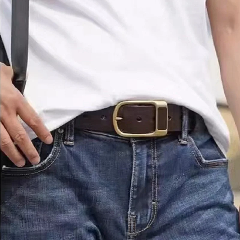 OYIFAN High quality belt for men 3.8cm pin buckle belt Men\'s Leather Belt Jeans Waistband Brown Leather Belt Men