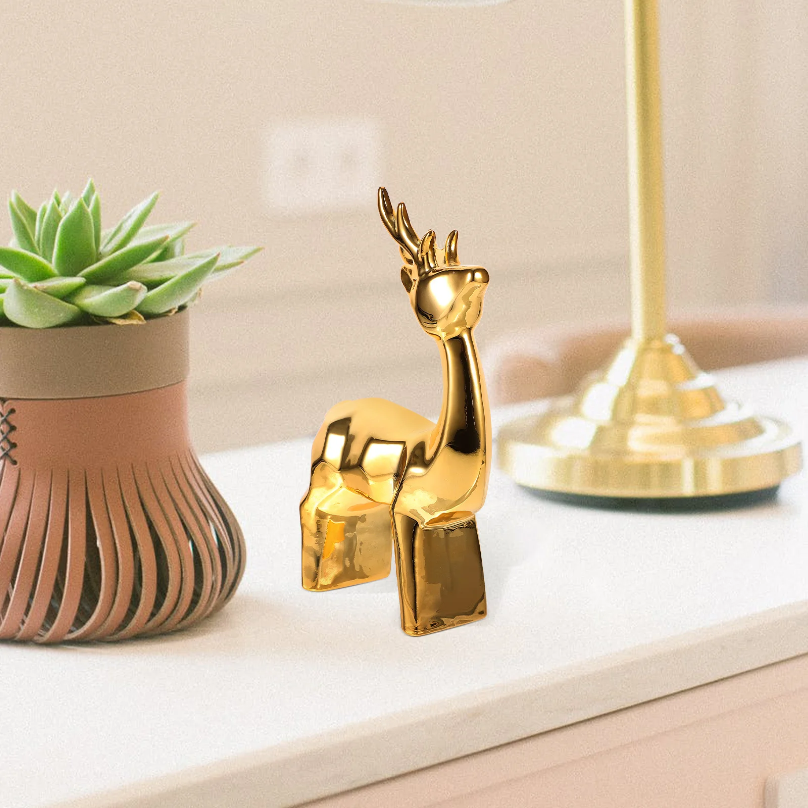 

Ceramic Deer Statue Lovely Animal Design Adornment for Desktop Tabletop Decor Home Office Living Room Decoration Small Elk