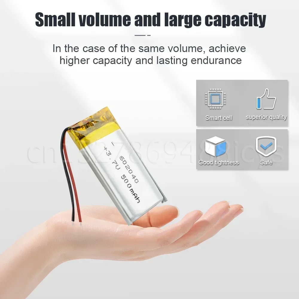 1-2PCS 602040 062040 500mAh 3.7V Lithium Polymer Rechargeable Battery For GPS MP3 MP4 Voice Recorder Bluetooth Headset Speaker