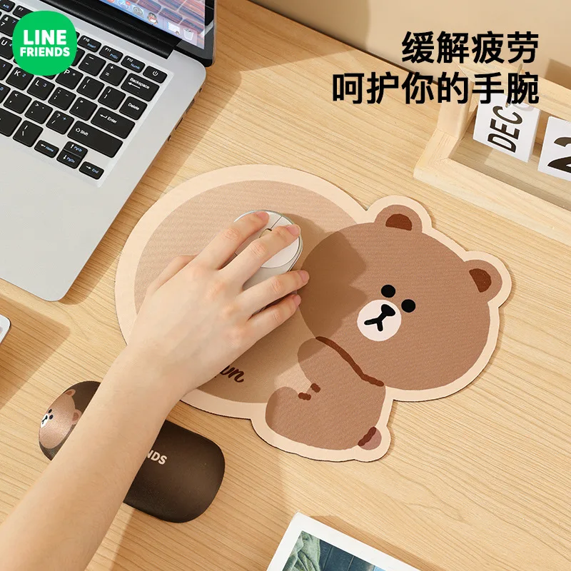 Alfombrilla de ratón de dibujos animados Kawaii Line Friends, oso marrón, oficina, antideslizante, resistente al desgaste, Anime, espesar, muñeca, regalo