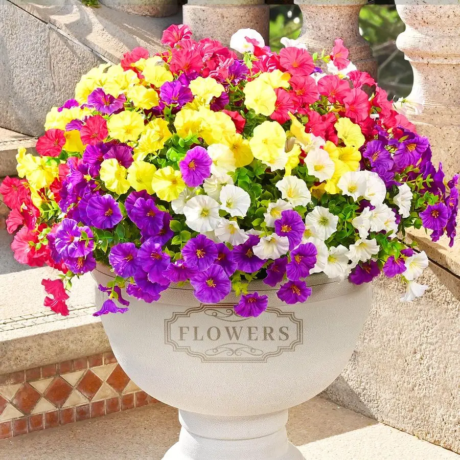 

Цветы для улицы, 26 пучков искусственных цветов для улицы, устойчивые к УФ-излучению искусственные уличные растения и цветы для декора, разноцветные