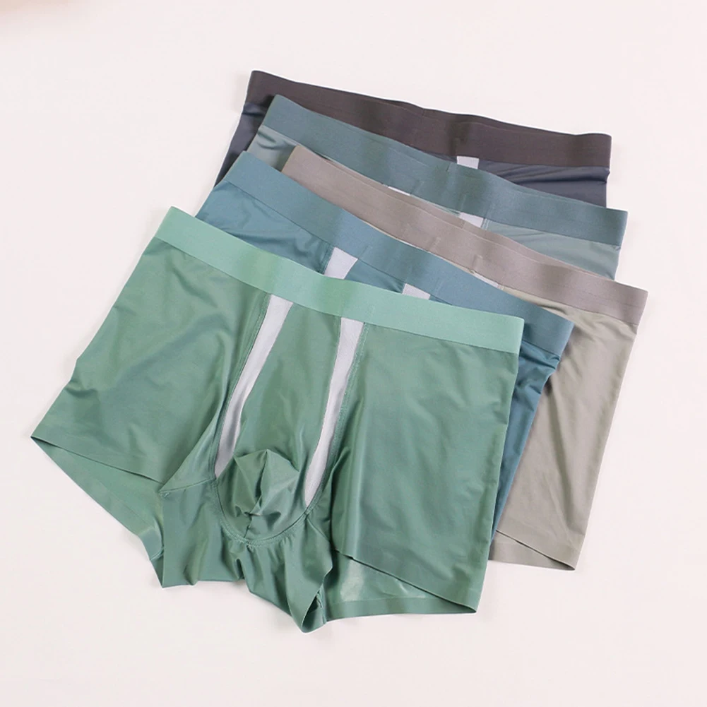 Men Solid Sports Boxer Shorts Mesh Bulge Pouch Soft Panties Underwear Trunks Absorbent Elastic Male Panties