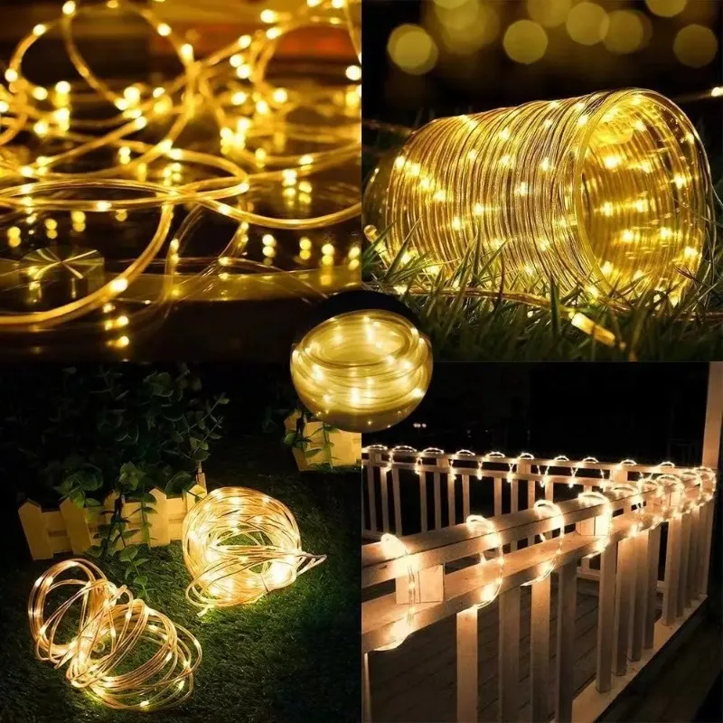 7m/12m/22m Solar Christmas Rope Light Outdoor Waterproof Xmas Garland Fairy Garden Decoration image 2