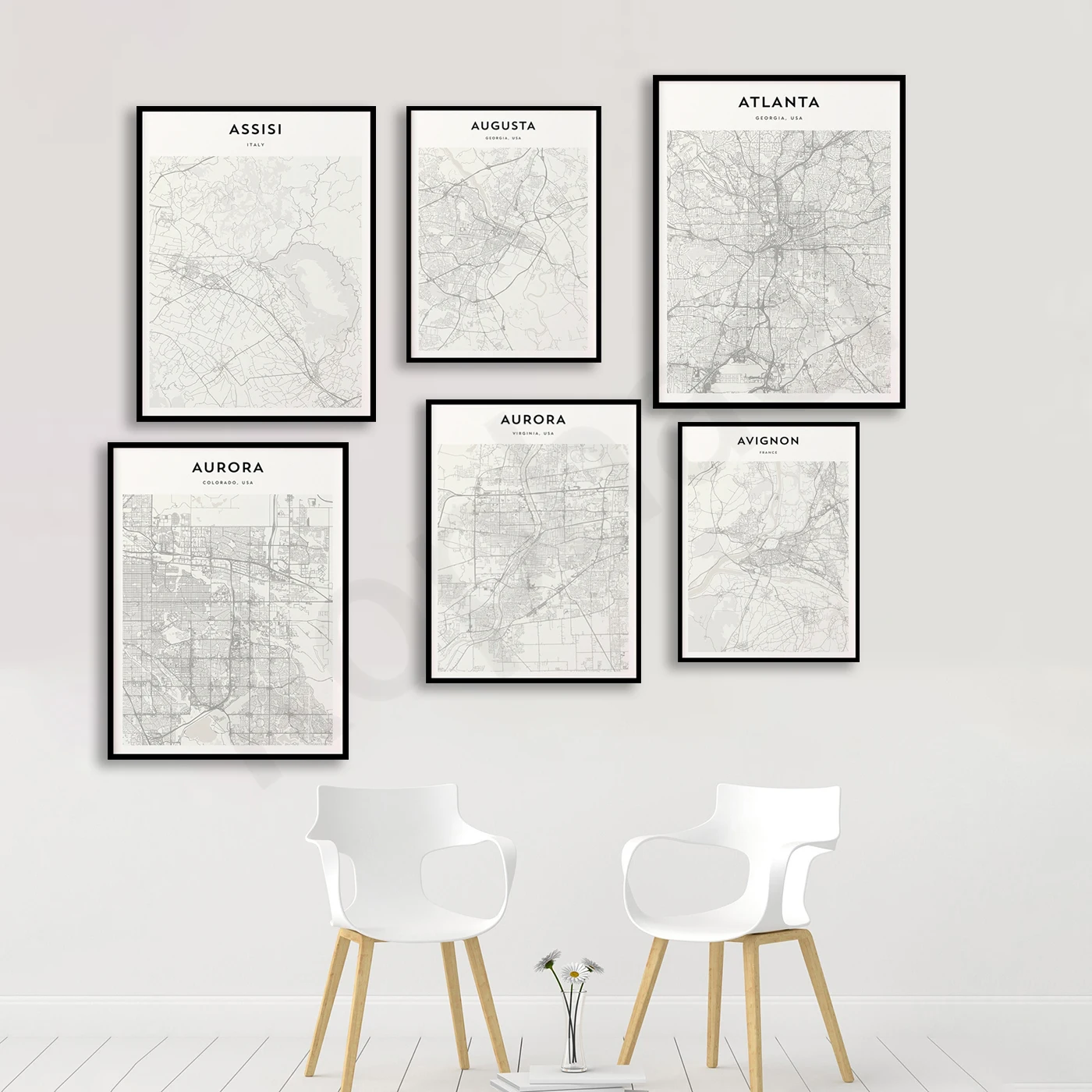 Baltimore Bakersfield Avignon Aurora Augusta Atlanta Athens Assisi Arlington Antwerp. City Travel Map Poster