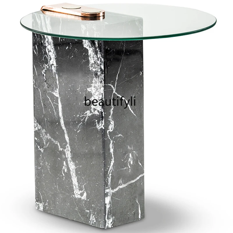 

Italian marble edge sofa round modern soft furnished tempered glass coffee table