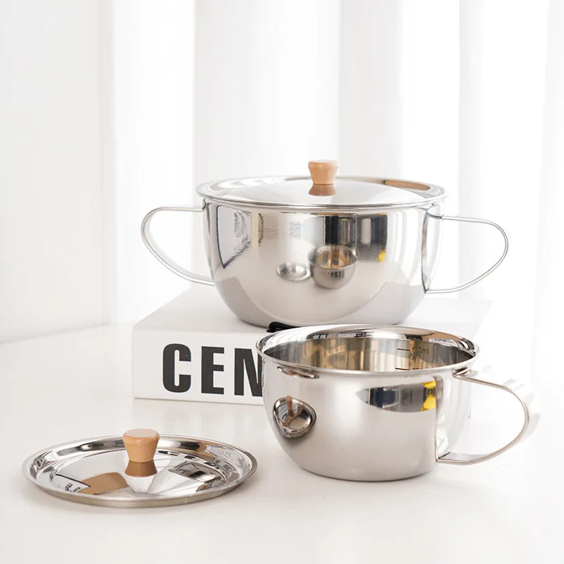 

Горшок для лапши из нержавеющей стали 304, бытовой горшок для супа с мгновенным покрытием без покрытия, рамэн, улитка, порошковые горшки, бинауральные утолщенные горшки для еды