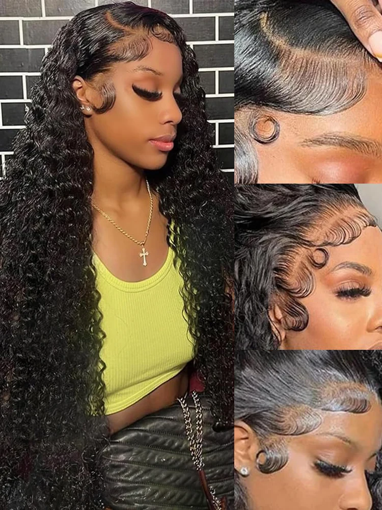 100% شعر بشري مجعد الباروكات 360 HD شعر مستعار دانتيل شعر الإنسان قبل قطعها 30 40 بوصة فضفاض موجة عميقة الباروكات الأمامية للبيع ذيل حصان عالي #5