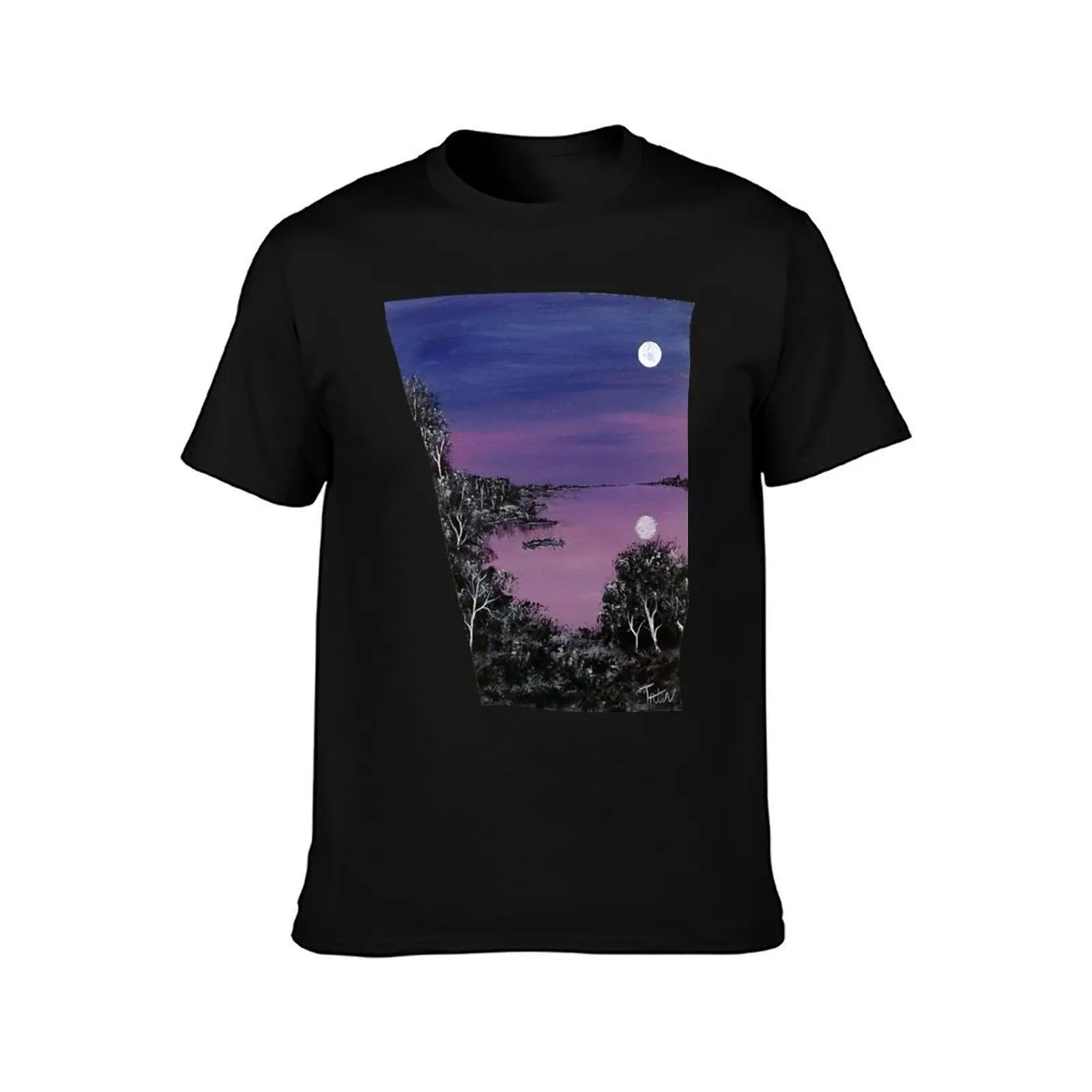 Moon Filled Night (Dark) T-Shirt Classic Crew Neck Cotton T-Shirt