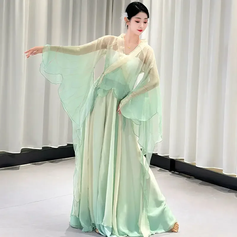 คลาสสิกเต้นรําเครื่องแต่งกายหญิงจีนเต้นรํา Body Charm Elegant Gradient Gauze เครื่องแต่งกาย