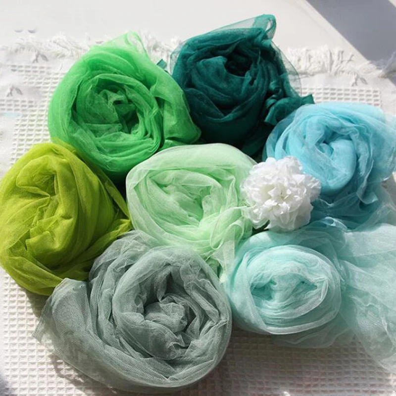 Green Soft Tulle Fabric Wedding Celebration Curtain Clothing Mesh Layout Chair Back Yarn for Tutu Veil Craft Project Decorative