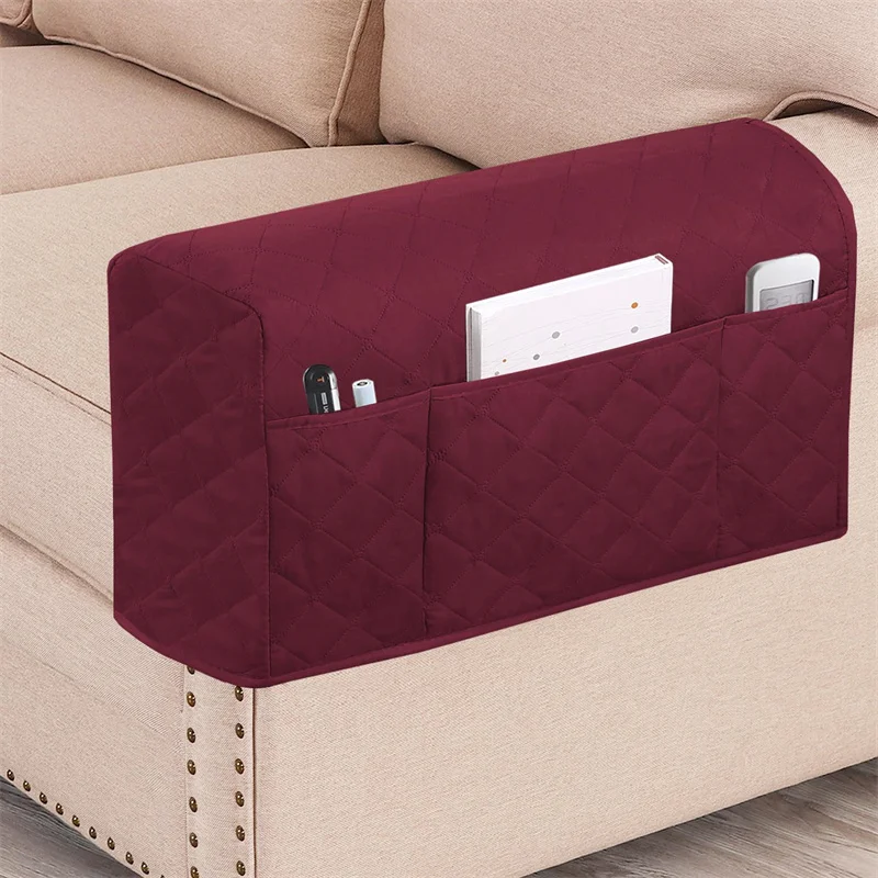 

2pcs/Set Sofa Armrest Cover Quilted Anti-Slip Sofa Arm Protector with Storage Bag Removable for Living Room Bar Counter Armchair