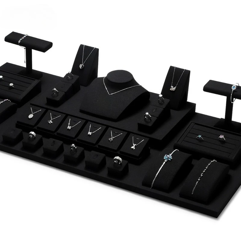 

High-end jewelry display props rings, necklaces, earrings, black super-fine fiber jewelry display stand