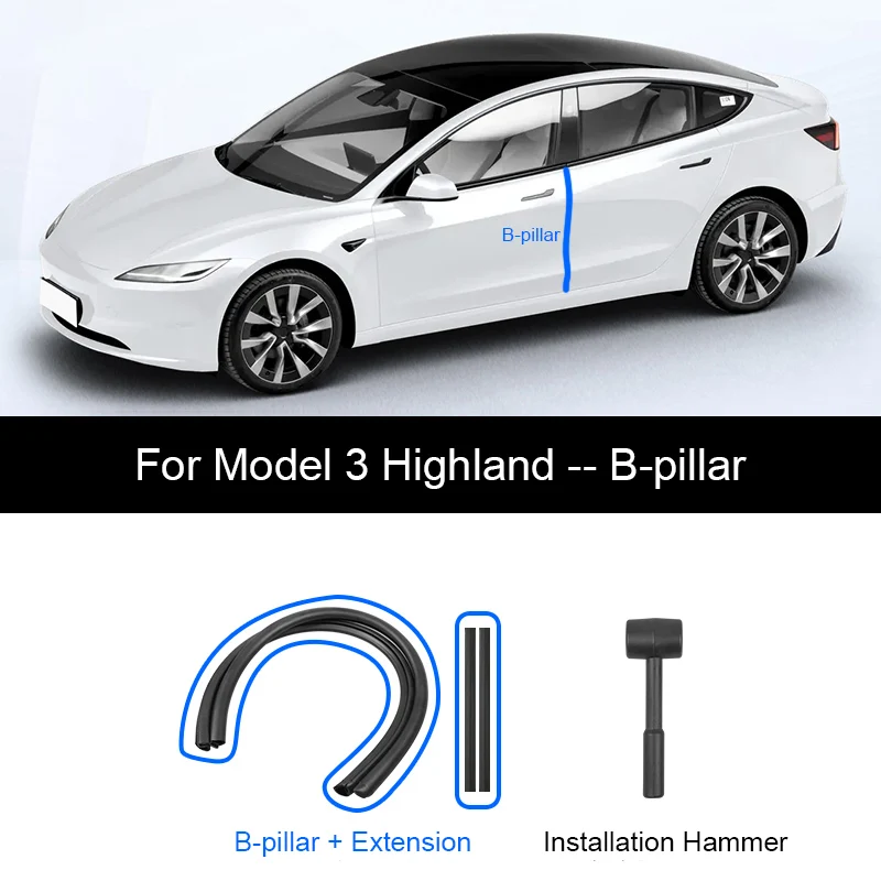 Für Tesla Model Y Juniper Türdichtungsstreifen, schalldichter Gummi-Dichtungsstreifen für die Abdichtung von Highland B-Säulen, Geräuschreduzierung