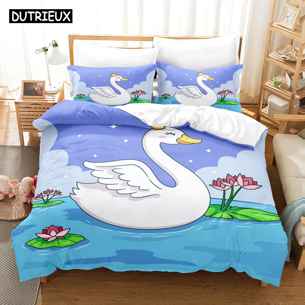 

3D Cartoon Swan Bedding Sets Duvet Cover Set With Pillowcase Twin Full Queen King Bedclothes Bed Linen