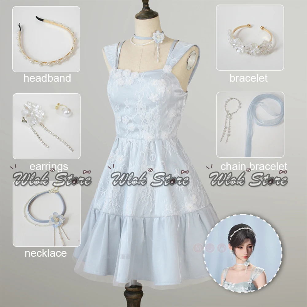 

Love And Deepspace Cosplay Female Costume Protagonist Flower Dress with Necklace Earrings Bracelets For Women Halloween Carnival