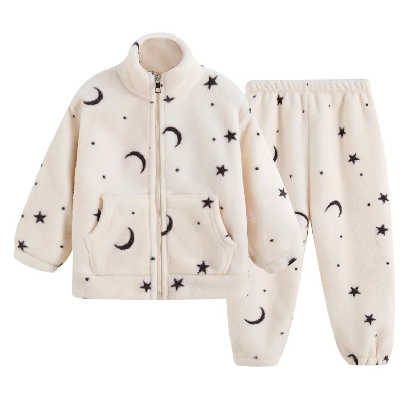 2025 Autumn and Winter Children's Flannel Pajamas with Fleece Lining, Thickened Coral Fleece Homewear Pajama Set