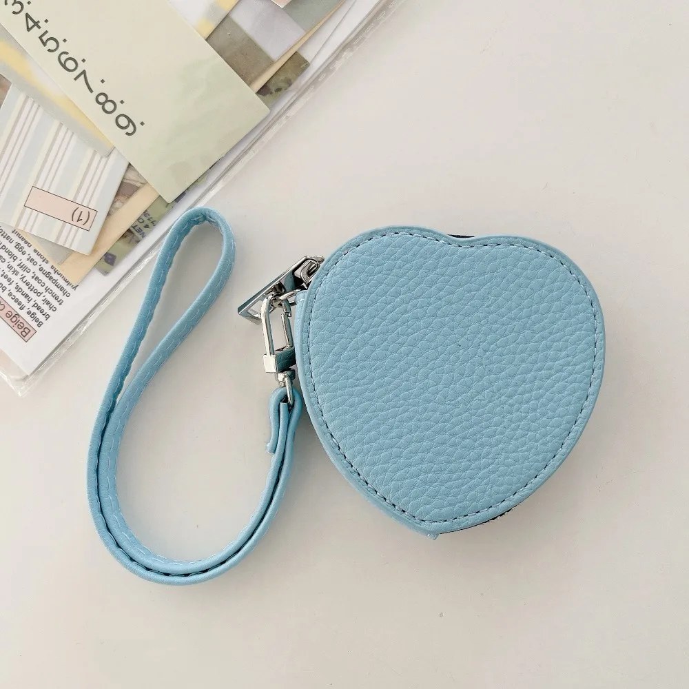 PU Leather Earphone Protective Case Lychee Pattern Korean Style Bluetooth Earphone Bag Sweet Lightweight Small Coin Pouch Woman