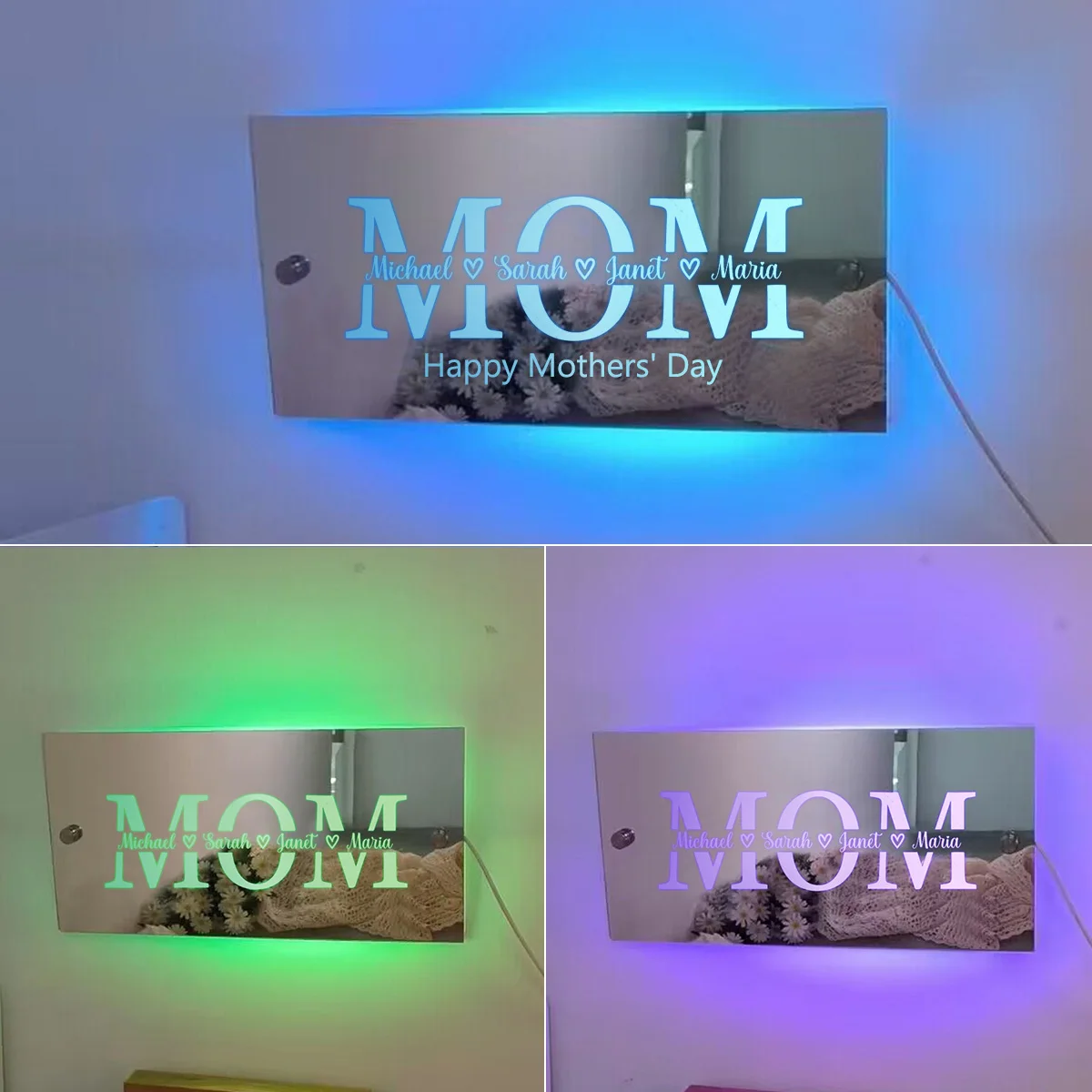 

Personalized Name Vertical Mirror Light For Bedroom Flow LED Lamp Wall Art Light Mother's Day Gifts for Kids Mom Friend Wife