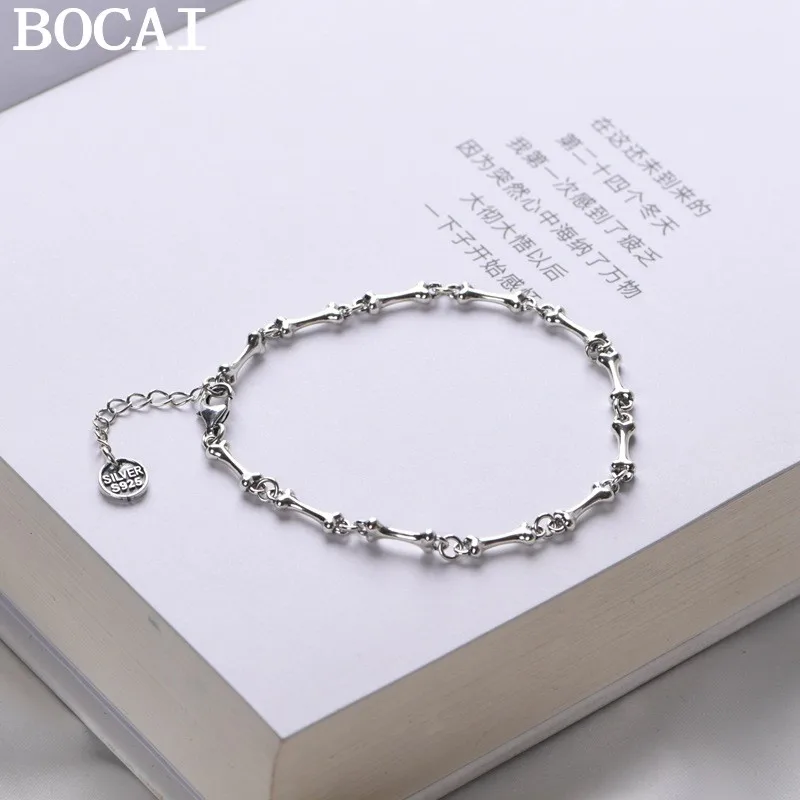 

BOCAI NEW S925 Sterling Silver Vintage Fashion Bone Joint Bracelet Women's Style