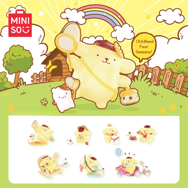 MINISO Sanrio Pompompurin infanzia serie quattro stagioni scatola cieca ornamenti modello regalo di compleanno animazione Kawaii giocattolo