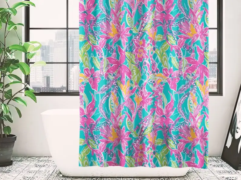

Custom Colorful Shower Curtain - Pink Blue Green Designer Bath Decor for Bathroom Makeover & Renovation