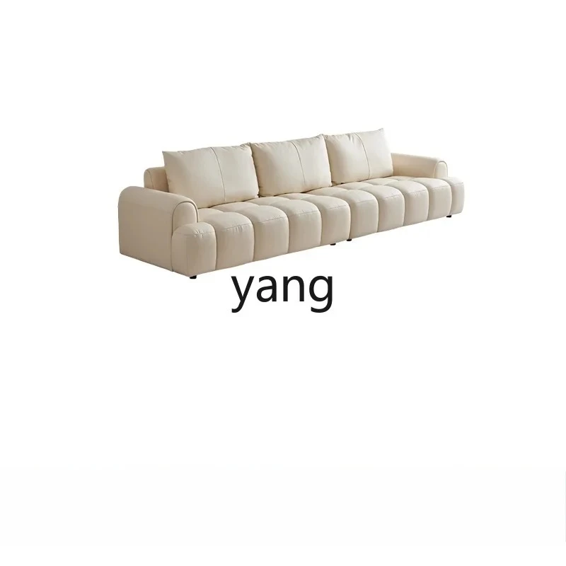 LMM cream style leather sofa living room household small apartment straight row sofa