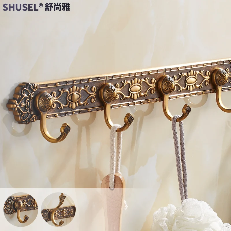 Punch-Free Antique Clothes Hook European Style Row Hook Retro Hook Clothes Living Room Wall Hanging Bathroom Closet Door