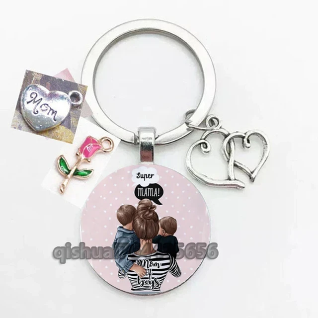 Cute Mom Keychain Family Super Mom, Boys And Girls Mother'S Day Gift Keychain Men And Women Funny Glass Cabochon Keychain