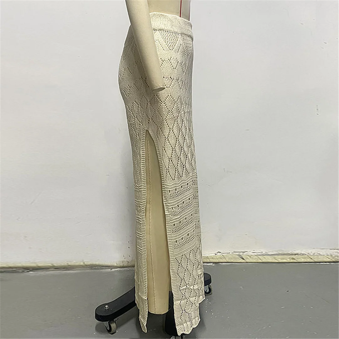 S - XL Ausgeschnittener, hoch geschnittener, gehäkelter Strickrock, Strand-Cover-up, Strandkleid, Strandmode, Damen-Badebekleidung V6810 – Detail 4