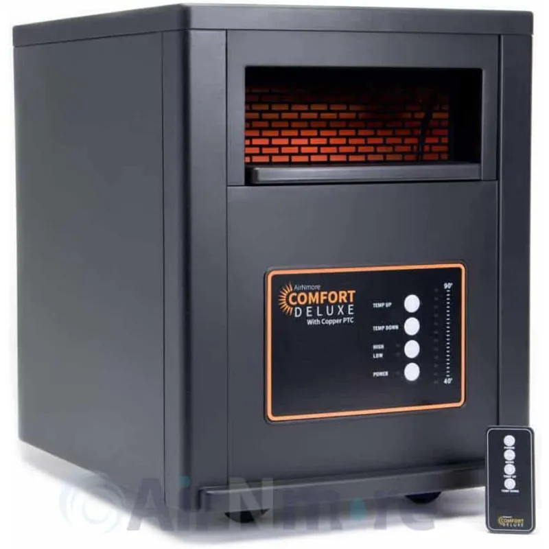 Comfort Deluxe with Copper PTC, Infrared Space Heater with Remote, 1500W, ETL Listed with High and Low Settings, Good for Small