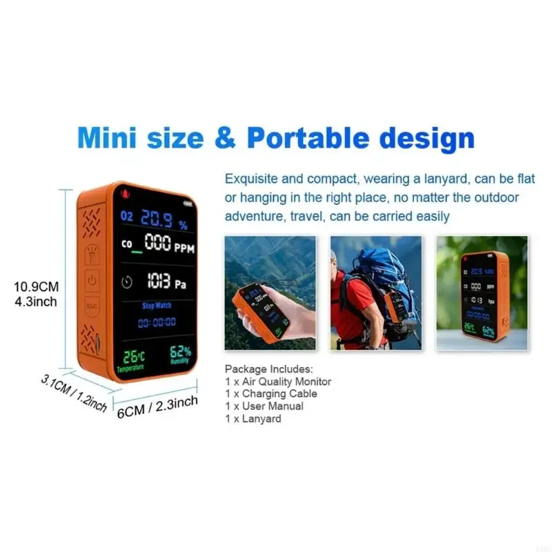 Lightweight Multiple Gas Detectors 0 500ppm CO Ranges 160 Bright Flashlights with SOS Mode Environmental Test for Car F19E