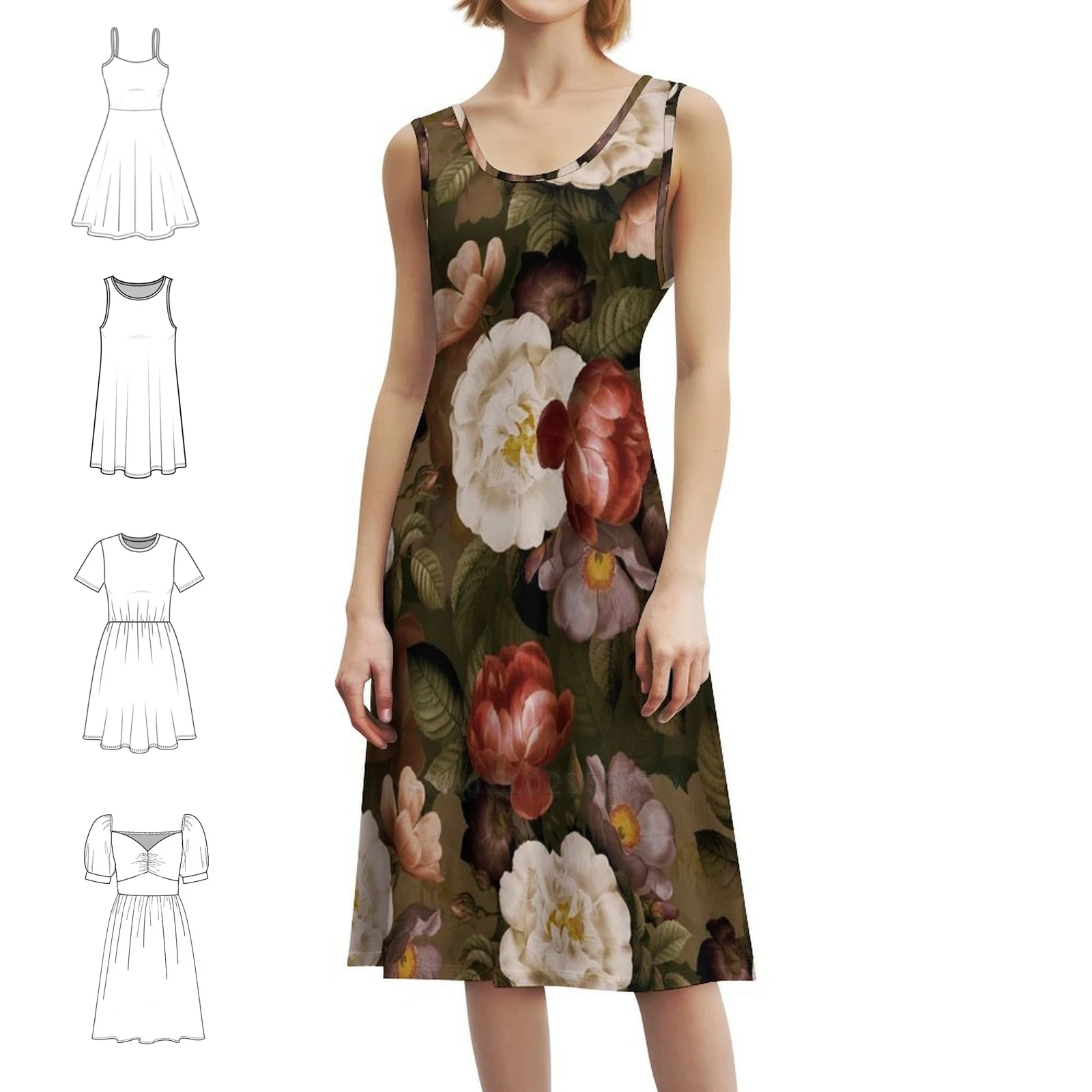 فستان قصير أخضر عتيق طبيعي للخريف نباتي للحديقة الليلية على طراز Preppy للنساء على شكل حرف a فضفاض مناسب فستان يوم غير رسمي داكن #1