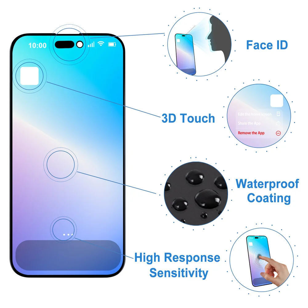 RFLCD INCELL آيفون 15 برو شاشة الكريستال السائل مجموعة المحولات الرقمية لشاشة تعمل بلمس ل 15 برو LCD مع رقاقة نقل صحيح لهجة #4
