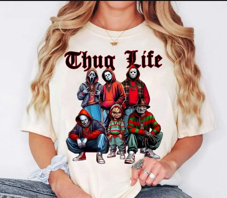 Thug Life Horror Movie Characters Halloween Costume T-Shirt Gift Full Size S-5XL