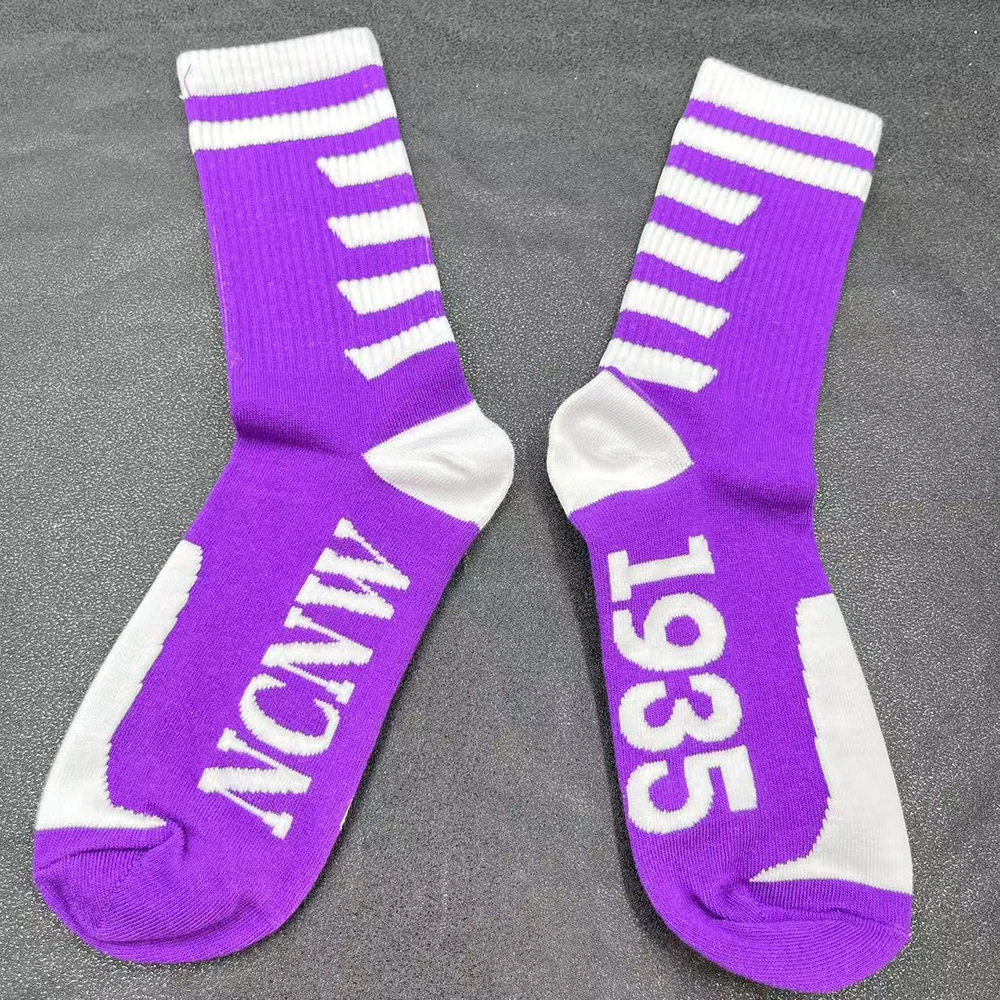 

Exquisite handmade custom design Black Women's Greek Friendship Association NCNW 1935 purple and white striped socks