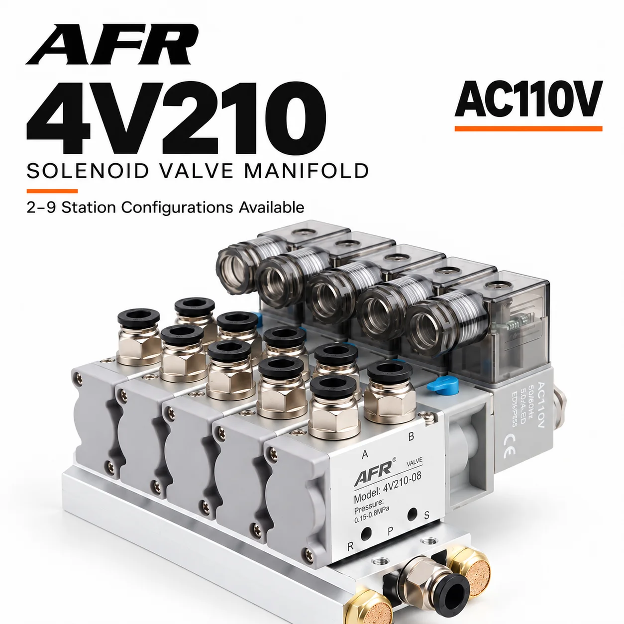 4V210-08C AC110V Pneumatic Valve Island 5/2 Way Air Solenoid Valve Group G1/4 4V210-08  Manifold Block for Multi Station Control
