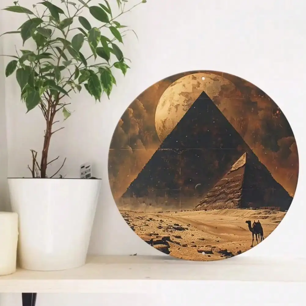 Metal Wall Art Desert Pyramids, Retro Office Decor Wall Hanging for Men's Cave Lounge Home Bar Cafe
