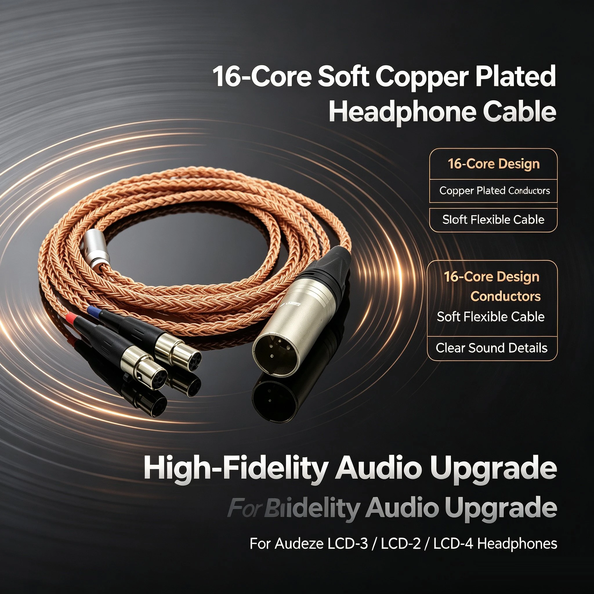 16Core 4pin XLR Plug 99% Copper Earphone Headphone Upgrade Cable for Audeze LCD-3 LCD3 LCD-2 LCD2 LCD-4