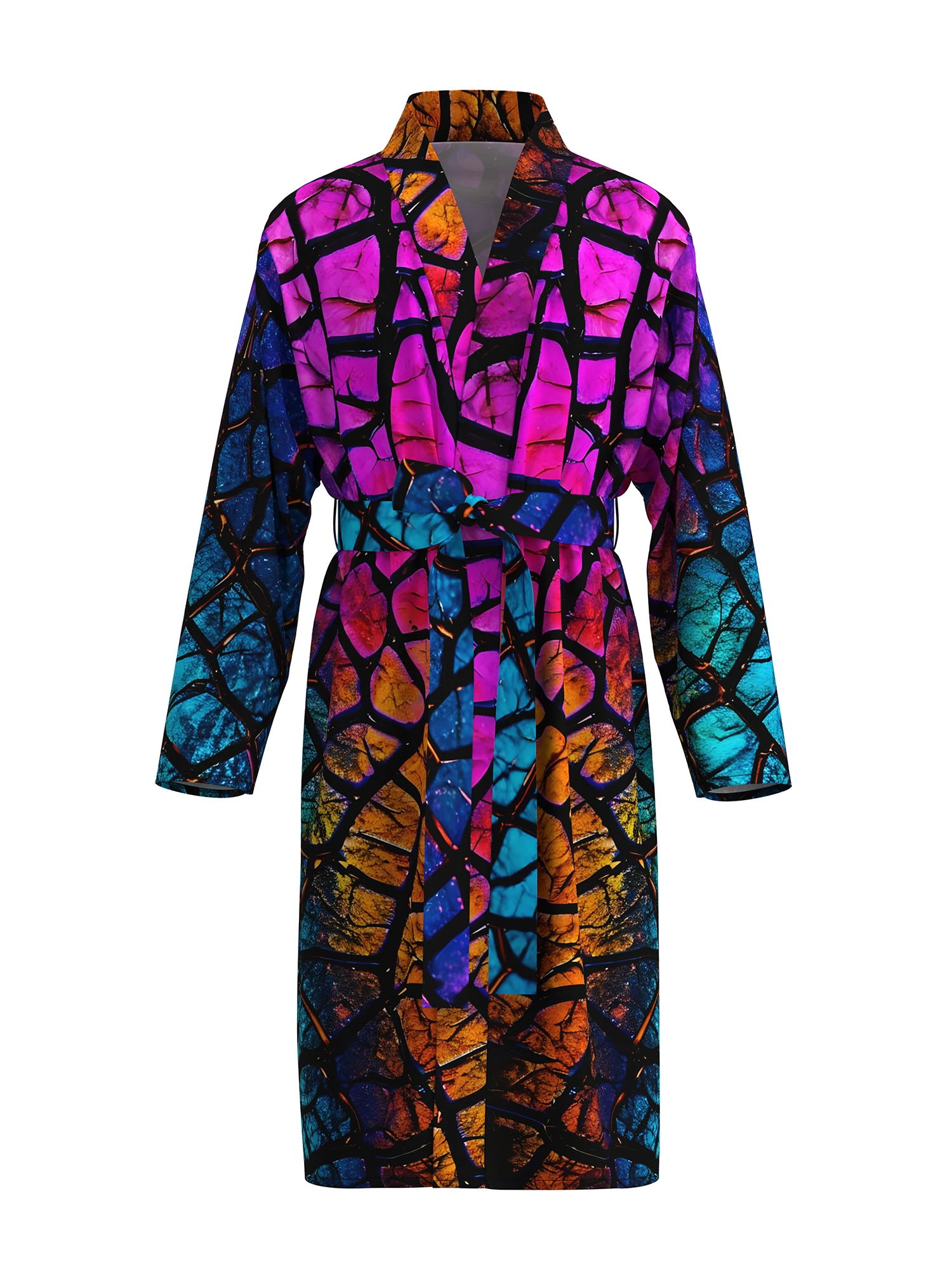 2026 new men's home robe 3D digital full-print casual bathrobe spring and summer thin quick-drying home robe with belt can be wo