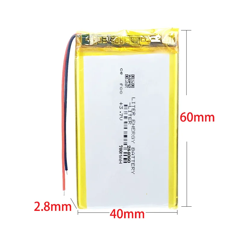 3.7V 700mAh 284060 Lithium Polymer Battery for GPS Tracker, Bluetooth Headset, Smart Watch, and Small Electronics