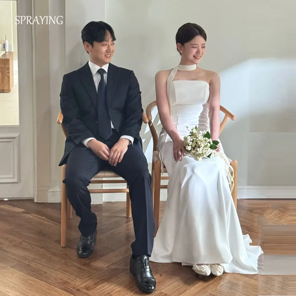 ชุดแต่งงานทรงเมอร์เมดสีไอวอรี่แบบสเปรย์  ชุดถ่ายภาพสไตล์เกาหลี  แบบไร้สาย ไร้แขน  ชุดเจ้าสาวทรงคอร์เซ็ท  สามารถสั่งตัดได้  웨딩드레스 2026