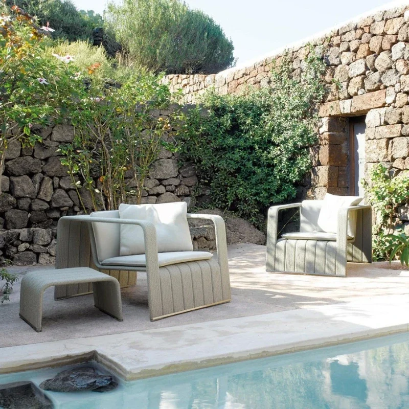 

Nordic outdoor rattan sofa garden balcony open-air courtyard villa open-air lazy recliner leisure coffee table furniture