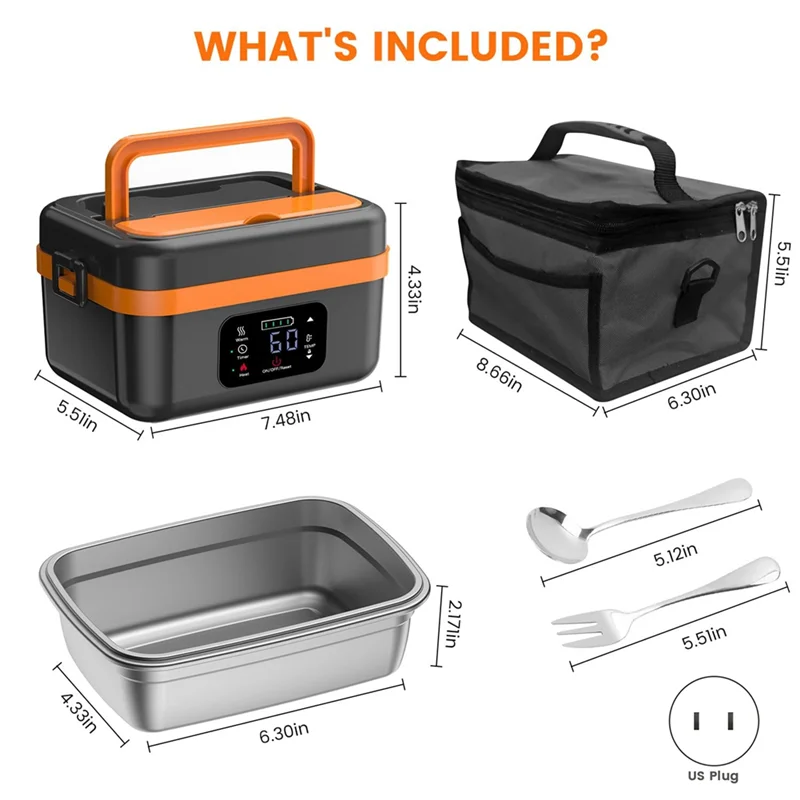 B88B-Cordless Electric Lunch Box,Rechargeable Self-Heating Food Warmer 16000Mah Battery,For Work/Travel Car/Office Us Plug