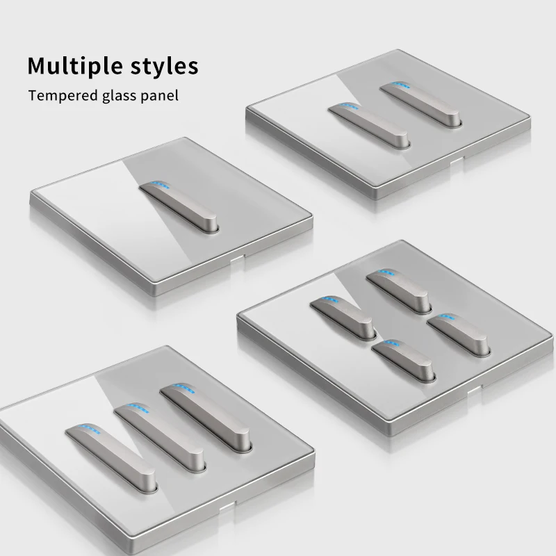 

Gray Lamp Tempered Glass International Switch Self-Reset Led Indicator Light Piano Keys Wall Lamp Panel 1-4gang 1Way 2Way