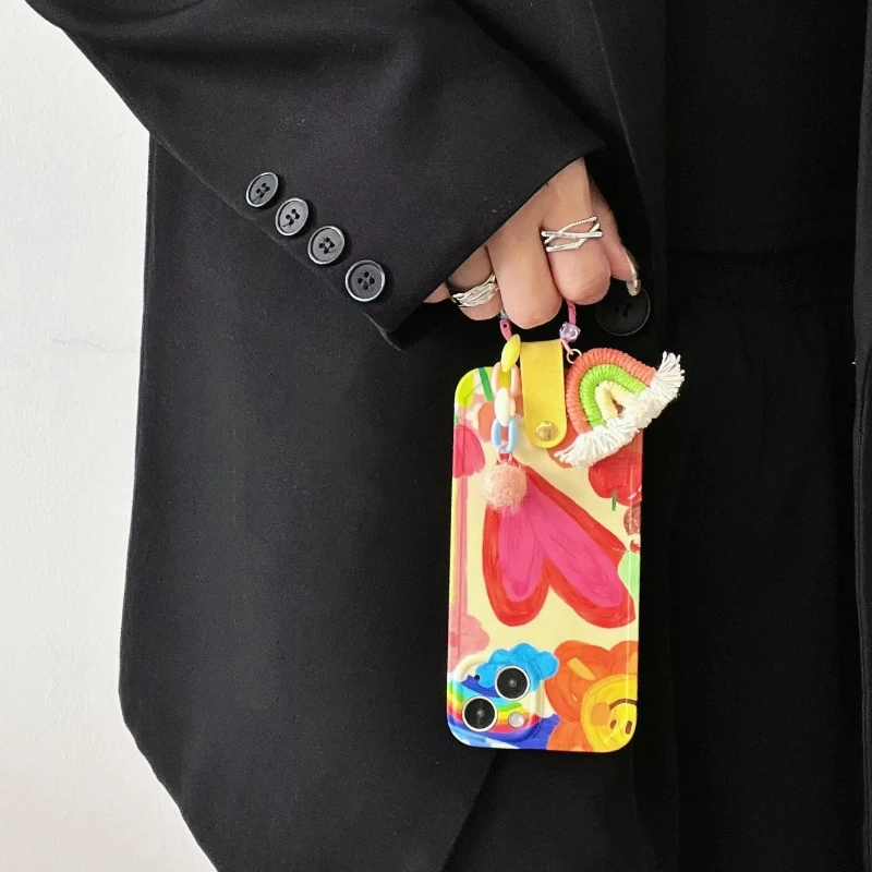 

The New Graffiti Love Rainbow Is Suitable for iPhone 15 Crossbody 14promax 12pro Full Coverage Anti Drop 11 Protection Cover