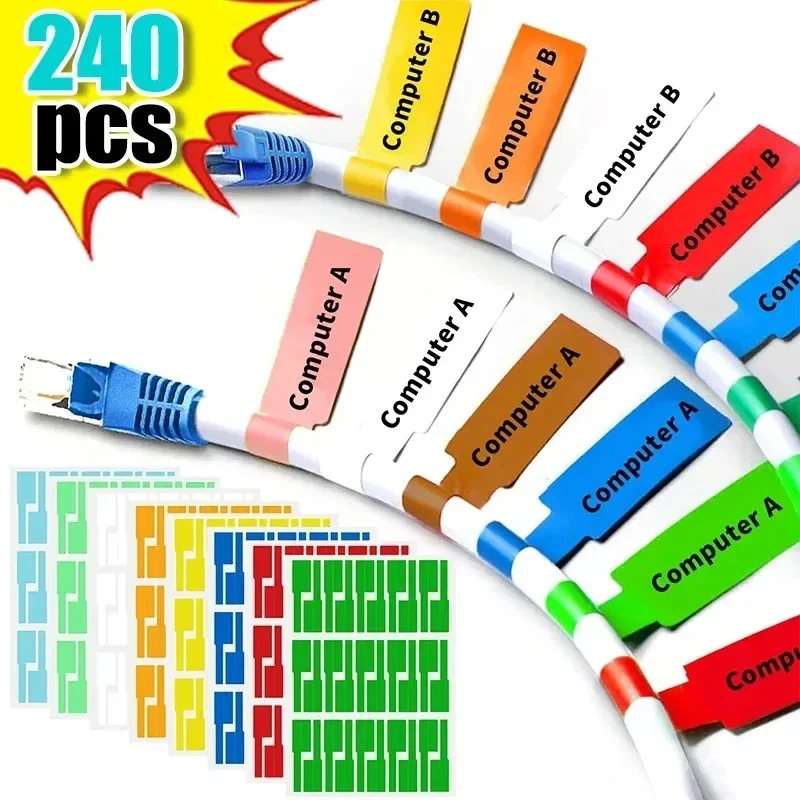 240pcs Self-Adhesive Cable Labels Colorful Waterproof Wire Marking Ties Laser Printer Stickers Fiber Wire Labels Organizers