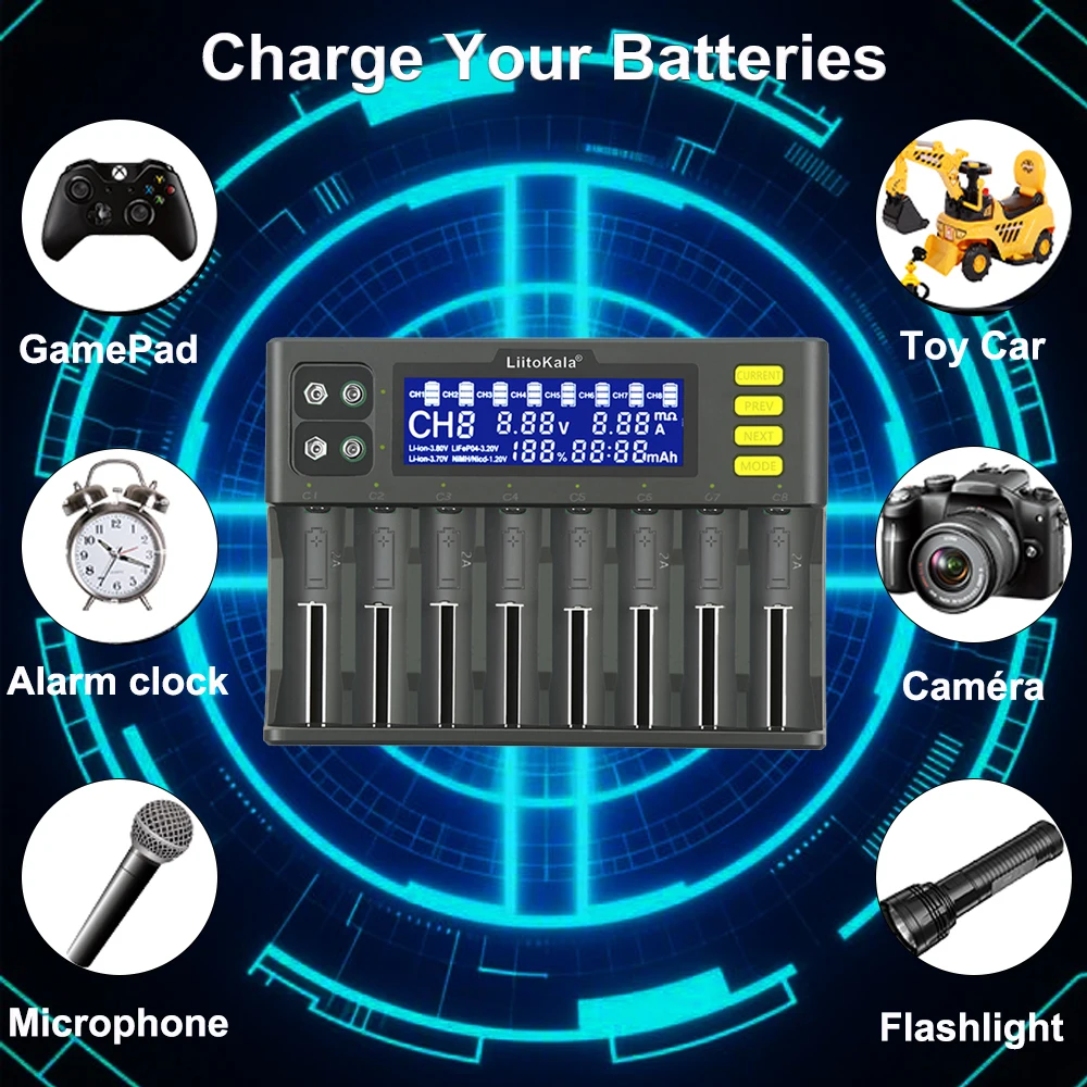LiitoKala Lii-S8 Universal Battery Charger for 18650 3.7V Li-ion NiMH 1.2V 9V Li-FePO4 3.2V IMR 3.8V 26650 21700 26700 A image 6