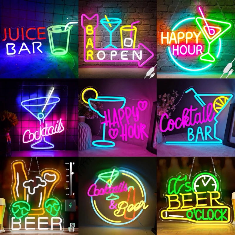 

XM Cocktail Neon,LED Logo Cocktail Glass Shaped Neon Wall Decoration Men Cave Shop Beer Bar Nightclub wall decor room decor