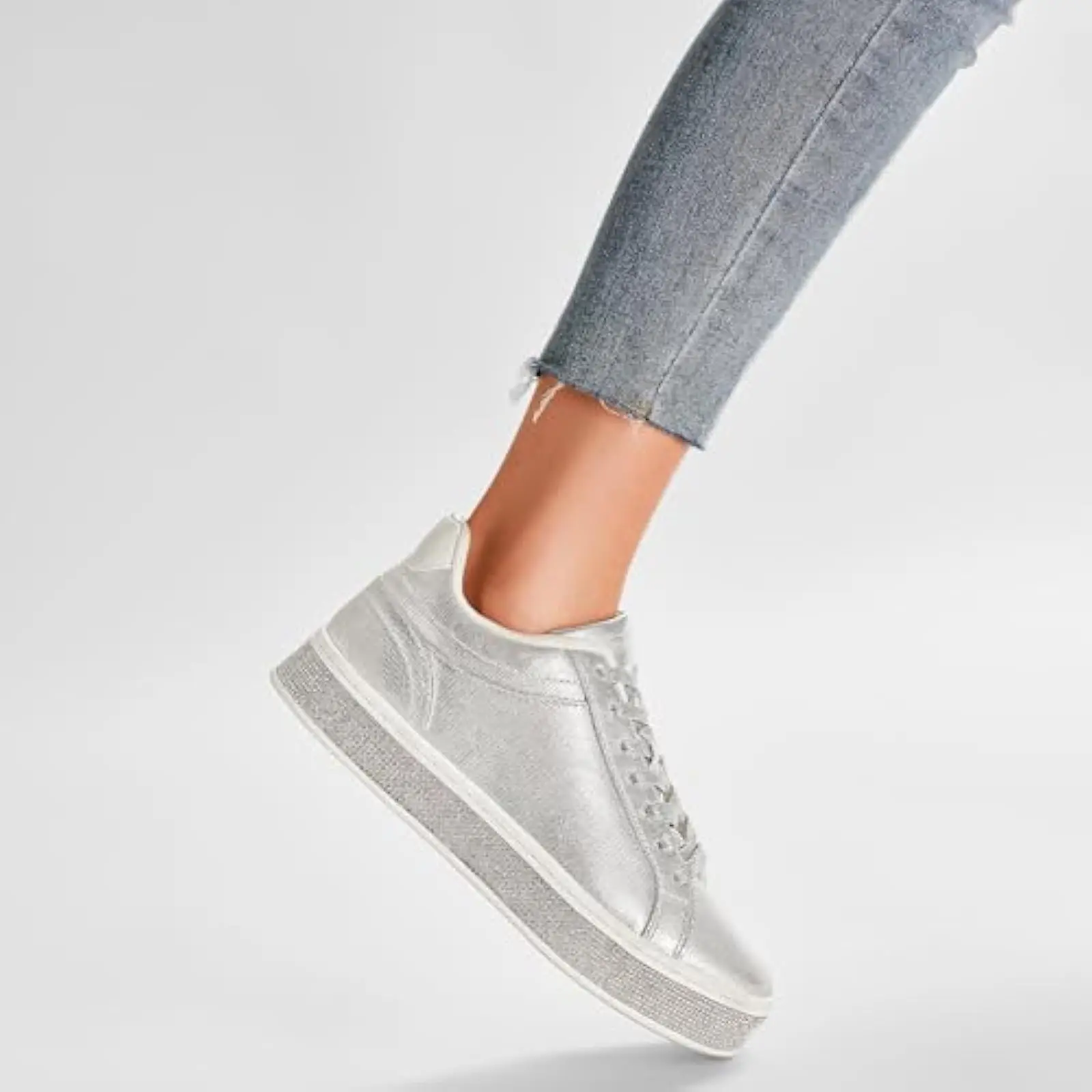 

Women's Rhinestone Glitter Platform Sneakers: Stylish Tennis Shoes for Casual, Dressy, Wedding, Bridal, and Concert Use