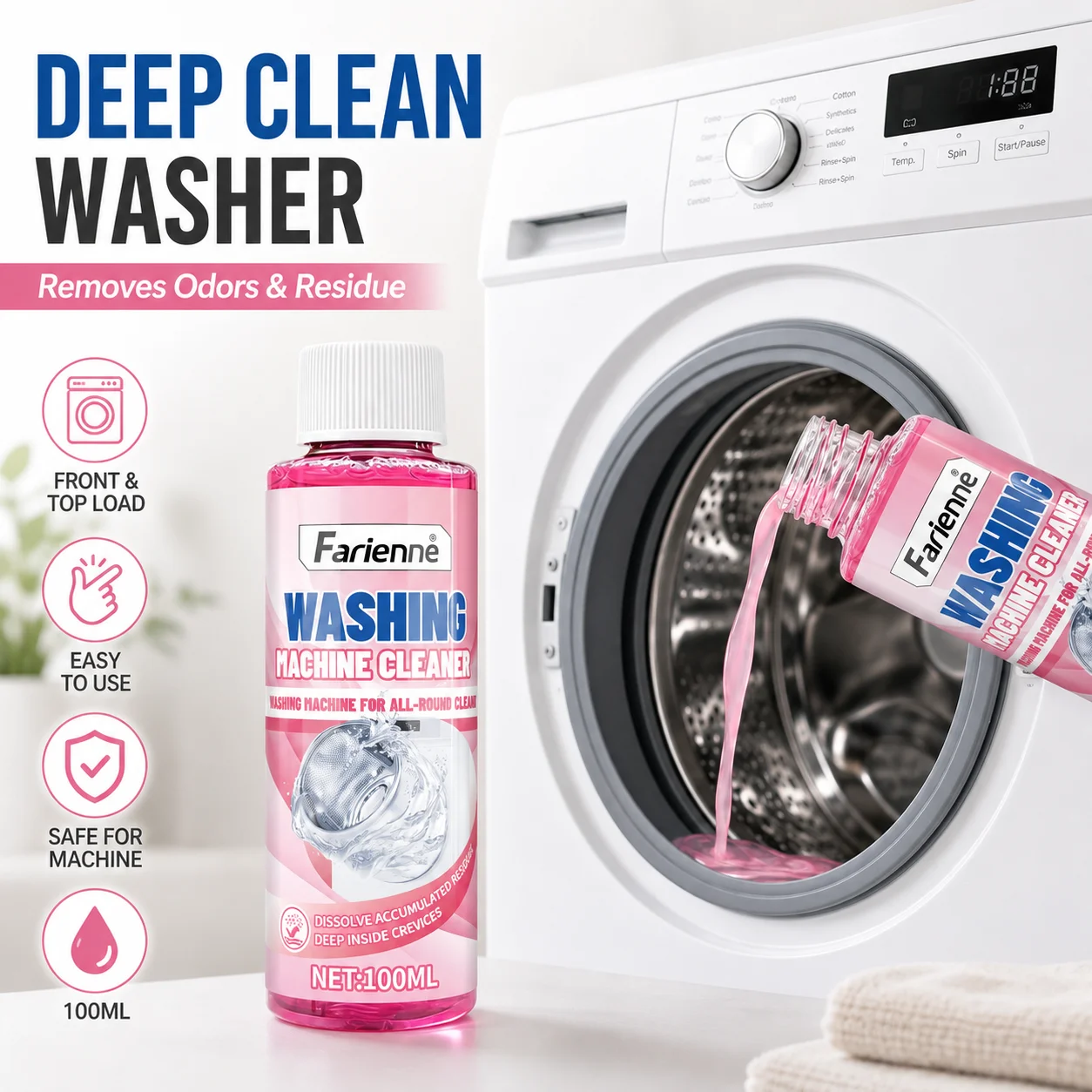 KJM Washing Machine Cleaner Deep Clean Liquid For Inner Drum Tub Water Stain Grease Dirt Removal Laundry Appliance Care 100ML